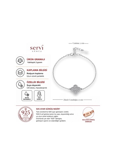 Servi 925 Ayar Gümüş Mini Clover Bileklik-19
