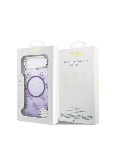 Apple Uyumlu iPhone 17 Air Kılıf Guess Lisanslı M-safe Şarj Özellikli 4g Desenli Simli Silikon Kapak Mor Mor