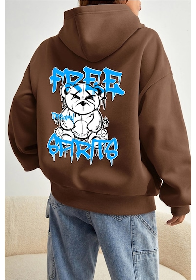 Free Grafiti Sırt Baskılı Sweatshirt Kahverengi