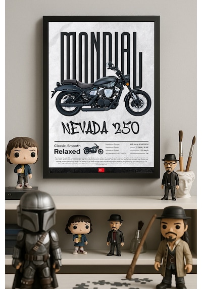 Mondialnevada 250 Siyah Ahşap Çerçeveli Poster, Dekoratif Motosiklet Duvar Tablosu
