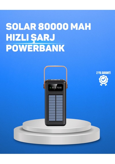 80000 Mah Yüksek Kapasiteli Powerbank Göstergeli Solar Şarj Cihazı Sarı