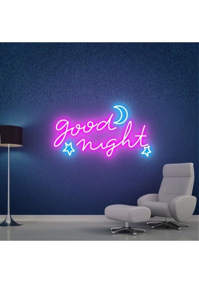 Good Nıght Yazılı Ve Şekilli Neon Tabela Pembe