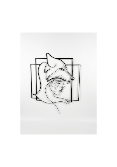 Trend Metal Sanat Kurt Başlı Kadın Tasarımlı Siyah Metal Duvar Tablosu 50x55 Cm Siyah - 943040266 Siyah