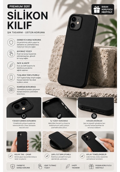 İphone 13 Uyumlu Premium Lansman Silikon Telefon Kılıfı Siyah