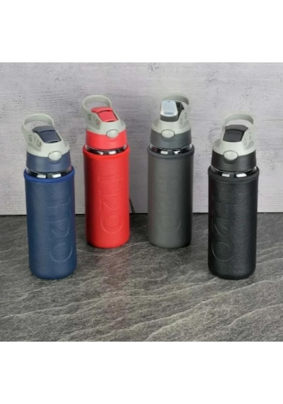 Cam Matara Deri Kılıflı - Pipetli 500 Ml Gri