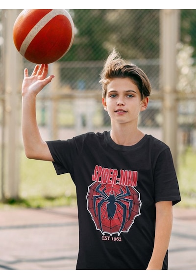 Sevbano Unisex Spider-man Baskılı Örümcek Adam Çizgi Film Çocuk Tişört 1 Siyah