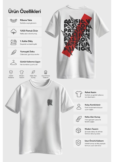 Spoyi Urban Passion Tasarımlı %100 Pamuk Yarım Oversize Beyaz T-shirt