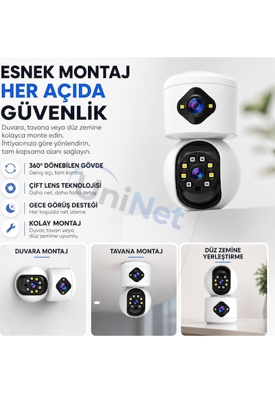 Uninet 5mp Ultra Hd Çift Lensli Wifi Iç Mekân Güvenlik Kamerası Akıllı Hareket Algılama, Gece Görüşü Ve Uzaktan Izleme 355 Derece Dönebilen Ptz Kamera