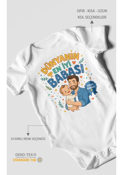 Morivokids Dünyanın En İyi Babası Kısa Kollu Bebek Body %100 Pamuk Beyaz