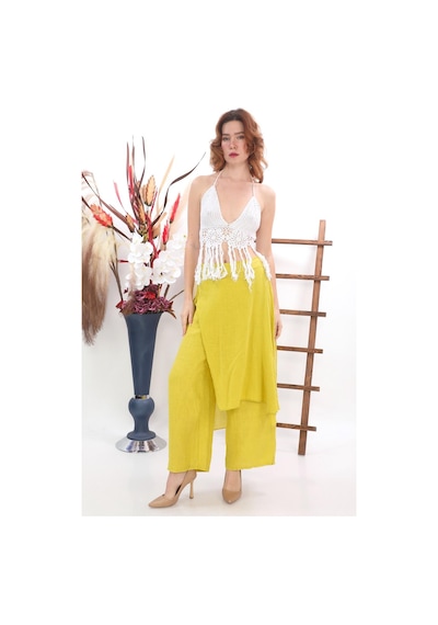 Bohem Stil İtalyan Ham Keten Pantolon Etek-8747 Sarı