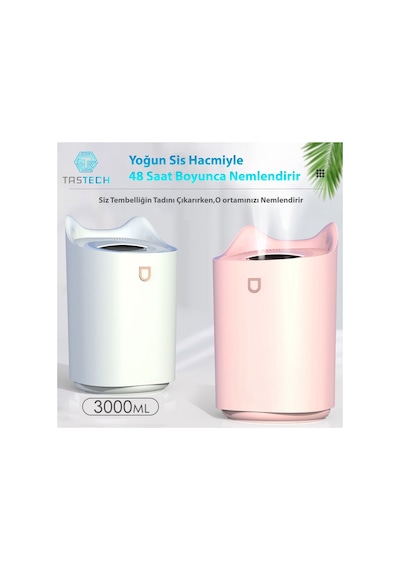 3 Litre Oda Hava Nemlendirici Çift Nozul Humidifier Rgb Led Işıklı Buhar Makinesi