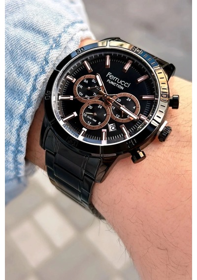 Ferrucci Fc-32520 Siyah Renk Fonksiyonları Aktif Çelik Erkek Kol Saati Kasa Çap 43mm