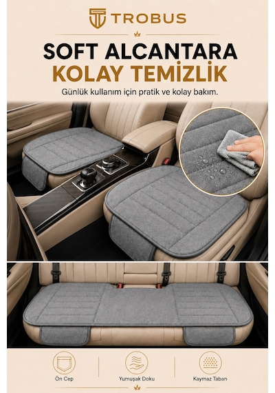 Opel Combo Üniversal Soft Alkantra Çizgili 3 Parça Oto Koltuk Minderi Gri
