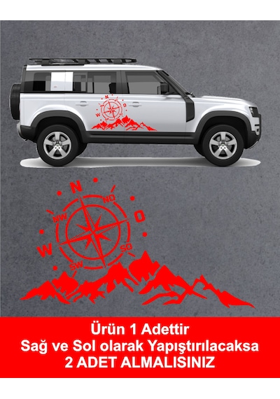 Dağ Ve Pusula Sticker - 4x4, Offroad, Kamp Sticker - Araba Oto Motosiklet Karavan Cam Sticker - 02171 30 Cm