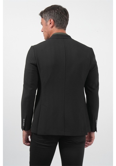 İmza Siyah Siyah Mono Yaka Gofreli 6 Drop Slim Fit Esnek Ceket 1002260150
