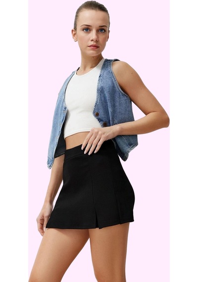 Ersefa Kadın A Line Örme Mini Şort Etek Polyester Casual Günlük Kullanım Siyah