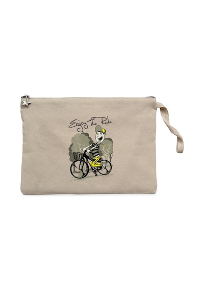 Rider Bike Cartoon Krem Clutch Astarlı Cüzdan / El Çantası Krem