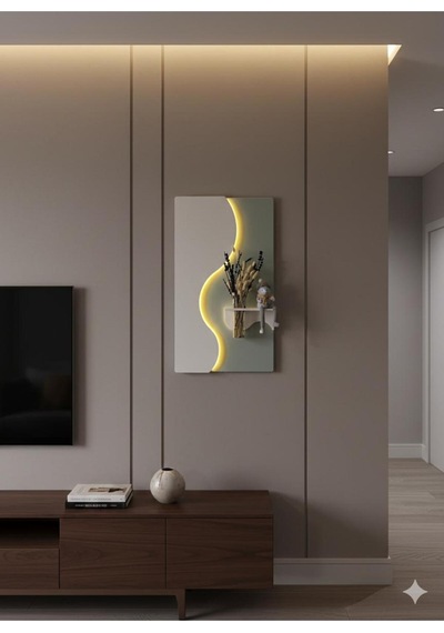 Manolya Ahşap Pilli Ledli İskandinav Tarzı Salon Duvar Rafı Modern Çiçeklik 40 X 70 Cm Yeşil - Paris Grisi