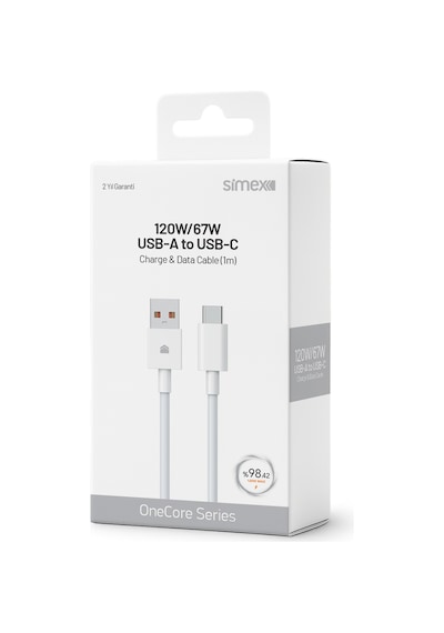 Simex 67w / 120w Xiaomi Uyumlu Type-c 6a Turbo Hızlı Şarj Kablosu 1 Metre Ce Belgeli Spk-15 Beyaz