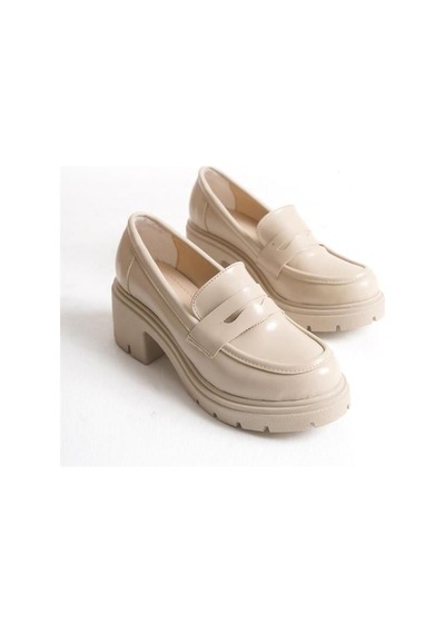 Alemdarshop K-706 Bej Kırışık Rugan Yüksek Tabanlı Loafer Ayakkabı C.vizon