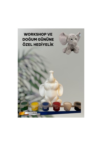 3d Fil-elephant Figür Boyama Seti - Kendin Boya Hobi Ve Etkinlik Seti - Akrilik Boya + 2 Fırça