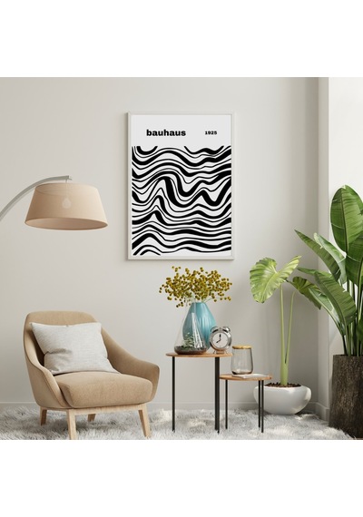 Bauhaus Siyah Çizgiler Duvar Tablosu Çerçeveli 2'li Set Beyaz Renk 35 X 50 Boyut/ebat