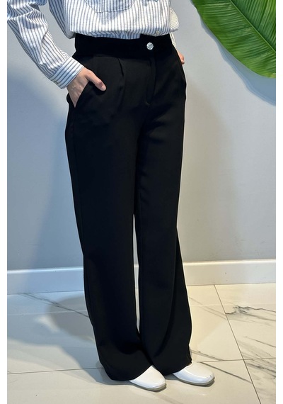 Lale Butik Pile Detay Palazzo Pantolon 16202 Siyah