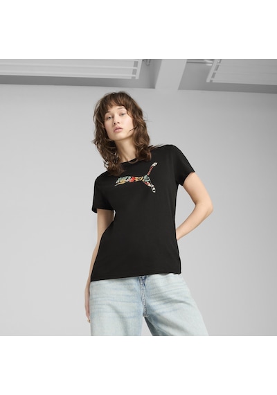 Puma 68508101 Graphics Floral Cat Logo Tee Kadın Spor Tişört SIYAH