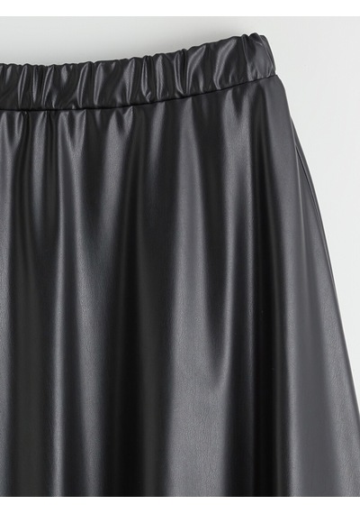 Lcw Modest Siyah Beli Lastikli Deri Görünümlü Kloş Etek