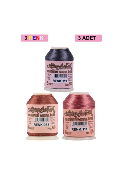 3 Adet Altınbaşak Oya Ve Dantel İpi 20 Gr - Royaleks - No: 938 - 111 - 119 Çok Renkli