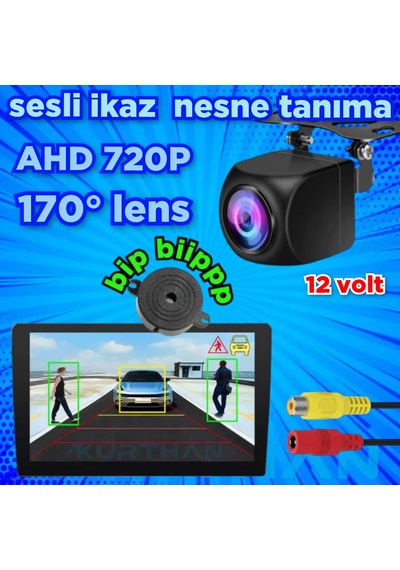 Nesne Tanıma Sesli İkaz Buzzer 170'' Açılı Park Kamerası 12 V