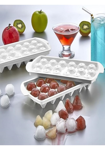 18 Bölmeli Elmas Şekil Buz Kalıbı Kapaklı Pratik Buzluk Kristal Şekil Buz Kalıbı Plastik Pembe Diğer