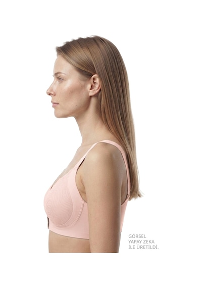Cottonill Seamless Bra - Larevia Pudra Lazer Kesim Önden Düğmeli Tül Detaylı Kadın Sütyen
