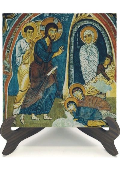 Kapadokya Göreme Karanlık Kilise Freski - Lazarus'un Dirilişi Baskılı Mdf Masaüstlük 10x10
