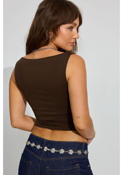 Madmext Kahverengi Degaje Yaka Kadın Body Mg2282