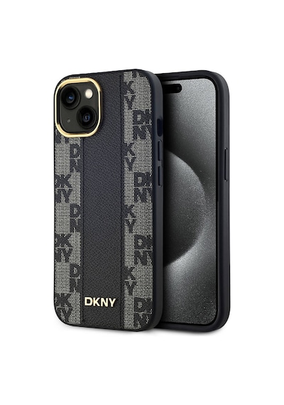 Apple Uyumlu iPhone 15 Kılıf Dkny Lisanslı M-safe Şarj Özellikli 3d Yazılı Checkered Pattern Kapak Siyah