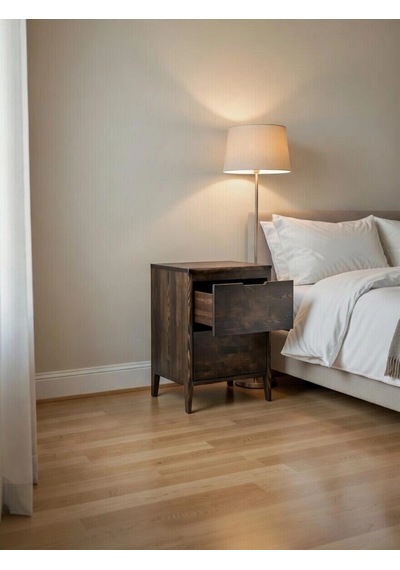 Noir Walnut Masif Ahşap Komodin Ceviz