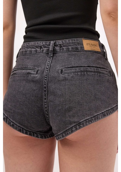 it's basic Kadın Koyu Füme 11s6-1 Süper Mini %100 Koton Denim Şort Çok Renkli