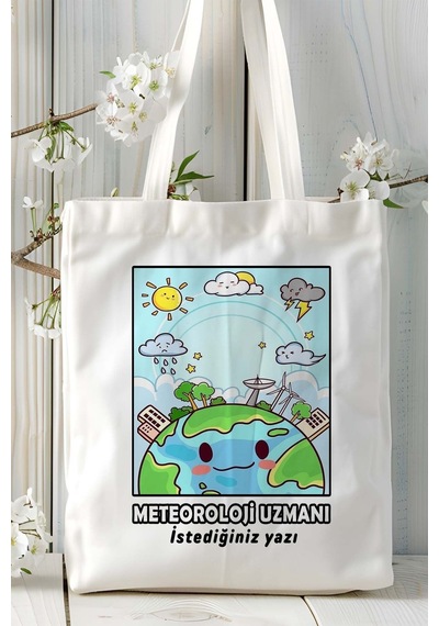 Art Hediye Metereloj Uzmanı Baskılı Bez Omuz Çantası Kişiye Özel Model 8 Çok Renkli