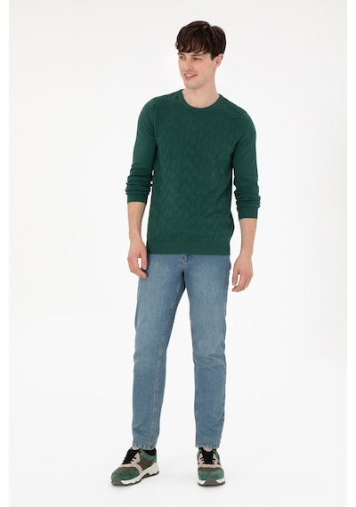 U.S. Polo Assn. Erkek Slim Fit Bisiklet Yaka Koyu Yeşil Basic Kazak Petrol Yeşili