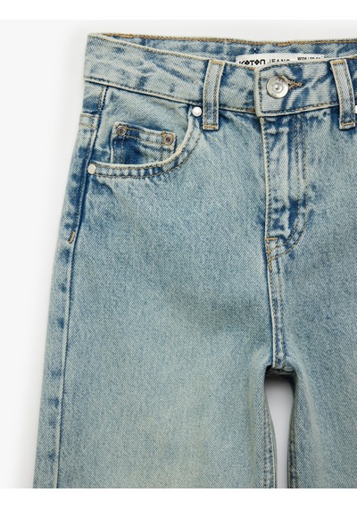 Koton Pamuklu Cepli Geniş Paça Denim Pantolon Lıght Indıgo 6skg40035ad Açık Mavi