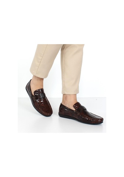 Erkek Kahverengi Kroko Rugan Deri Loafer