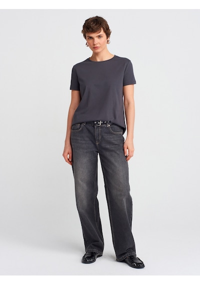 Dilvin 3471 Bisiklet Yaka Basic T-shirt-koyu Antr. Koyu Antr. Antrasit