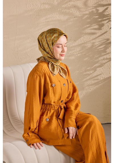 Silk Home Twill İpek Eşarp Zincir Fıstık Yeşil Çok Renkli