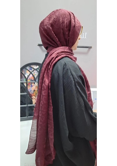 Aminenesil Leopar Desen Aerobin Şal Bordo Renk