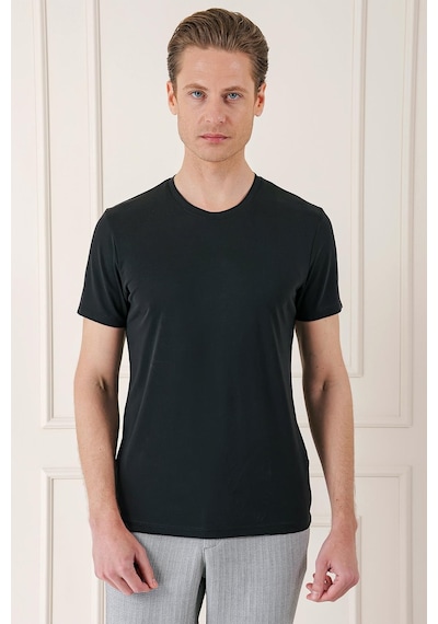 Efor Slim Fit Bisiklet Yaka %100 Pamuk Koyu Siyah Tişört Ts 878 Siyah