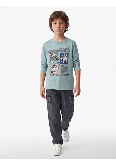 Koton Dinozor Baskılı Yeşil Erkek Çocuk Uzun Kollu T-shirt 7wkb10091tk