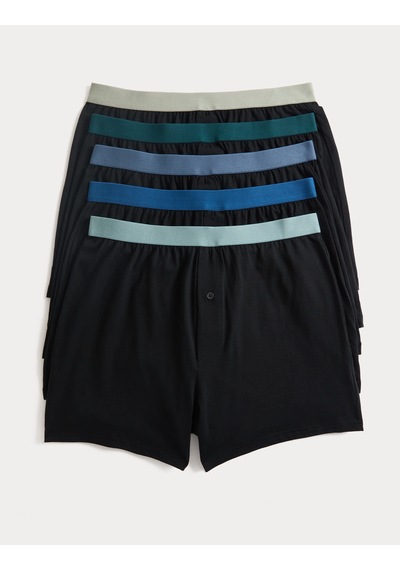 Marks & Spencer 5'li Pamuklu Jersey Boxer Siyah Mix