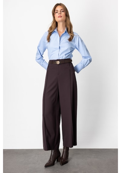 On Kadın Beli Kemerli Bol Paça Pantolon 64133 Kahverengi Kahverengi