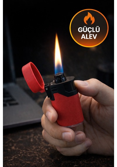 Kırmızı Rüzgar Geçirmez Çakmak Turbo Alev Doldurulabilir Metal Başlıklı Güçlü Çakmak